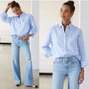 AYR The Deep End blue striped button shirt Women's Size Small